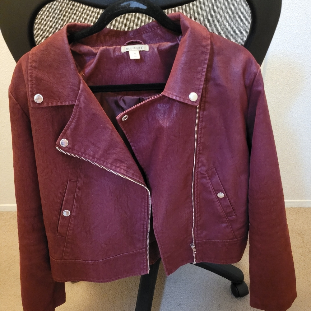 Miami Red Soft Faux Leather Moto biker  Jacket (Size Medium)